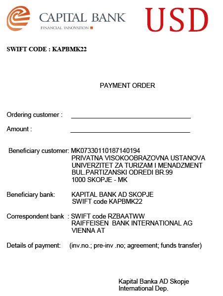 Payment order USD